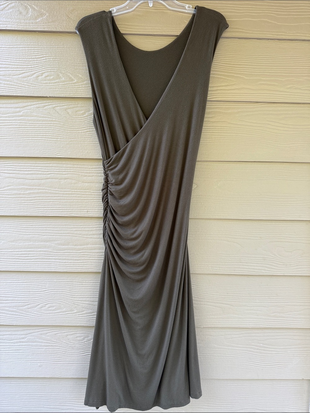 Ralph Lauren Olive Ruched Faux-Wrap Midi Dress